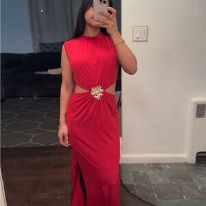 Elegant Red Cutout Evening Dress